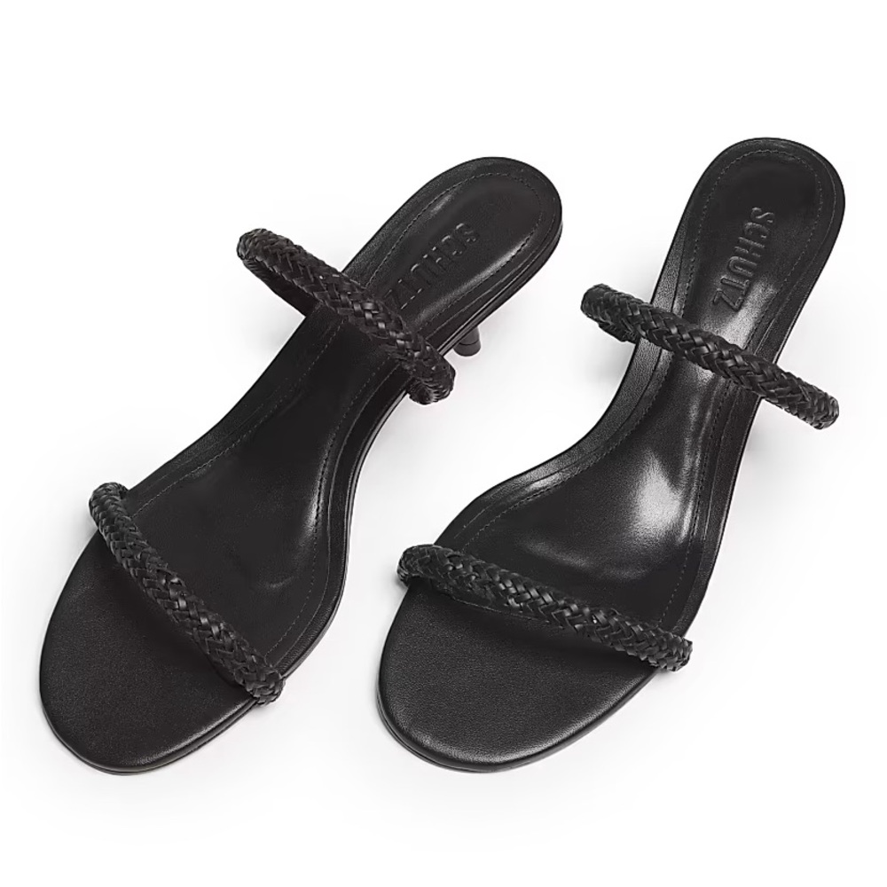 SCHUTZ Taliah Woven MID Black Braided Heeled Sandals